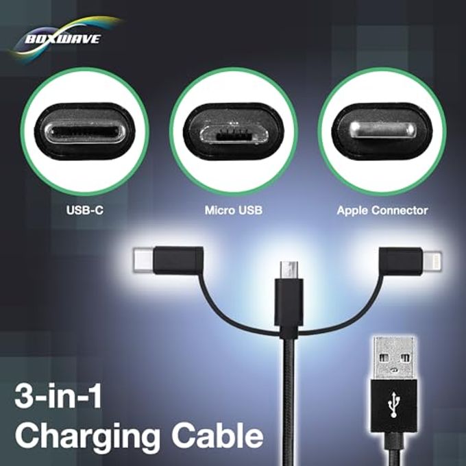BoxWave Cable Compatible With Jbl Tune 230Nc Tws Allcharge 3-In-1 Cable Jet Black - Image 3