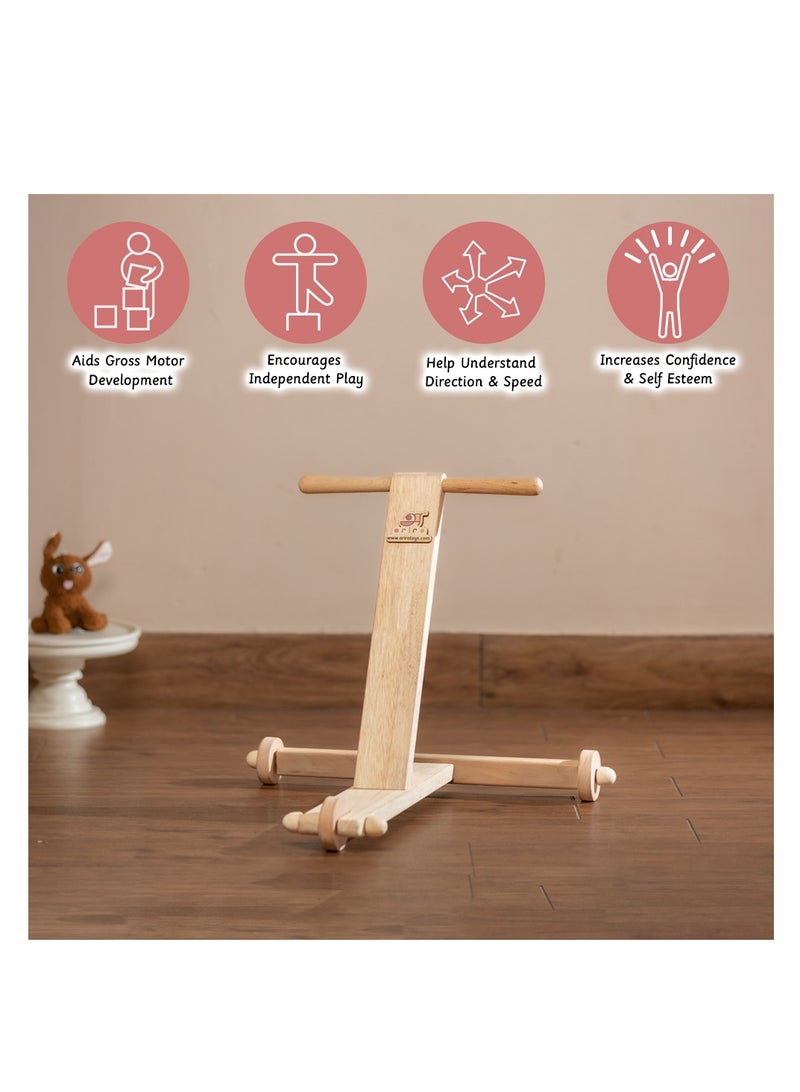 Ariro Traditional Wooden Push Wagon for Toddlers, 3 Years , Sturdy Walker with Traction Wheels, 52x47x43cm - Image 2