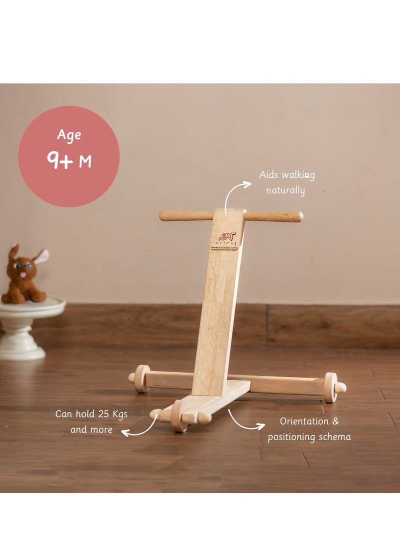 Ariro Traditional Wooden Push Wagon for Toddlers, 3 Years , Sturdy Walker with Traction Wheels, 52x47x43cm - Image 3