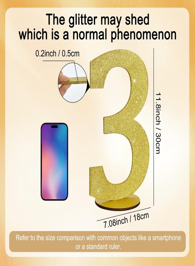 TONIFUL 11.8 Inch Gold Glitter Numbers Table Centerpieces 0-9 Birthday Party Decorations,Shining Gold Digital 3 for Birthday Party,Wedding,Bridal Shower,Engagement,Photo Shoot,Anniversary - Image 2