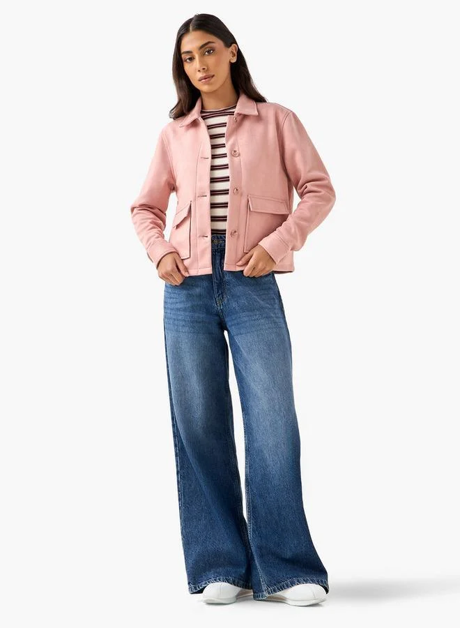 سبلاش فيڤ Regular Polyester Blend Shacket with Pockets