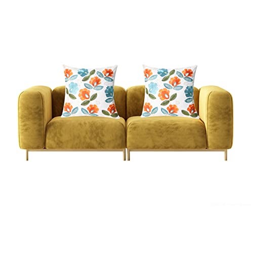 Pilmandu Set of 2 Embroidered Decorative Throw Pillow Covers Couch Square Pillowcases Cushion for Bedroom Sofa Farmhouse Decor 18x18 Inch (Flower) - Image 5