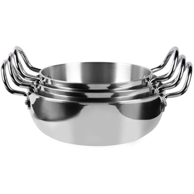 Kitchenmark 3Pc Aluminum Woks Deep Kadai Set 17Cm 19Cm 21Cm  Mirror Polished - Image 3