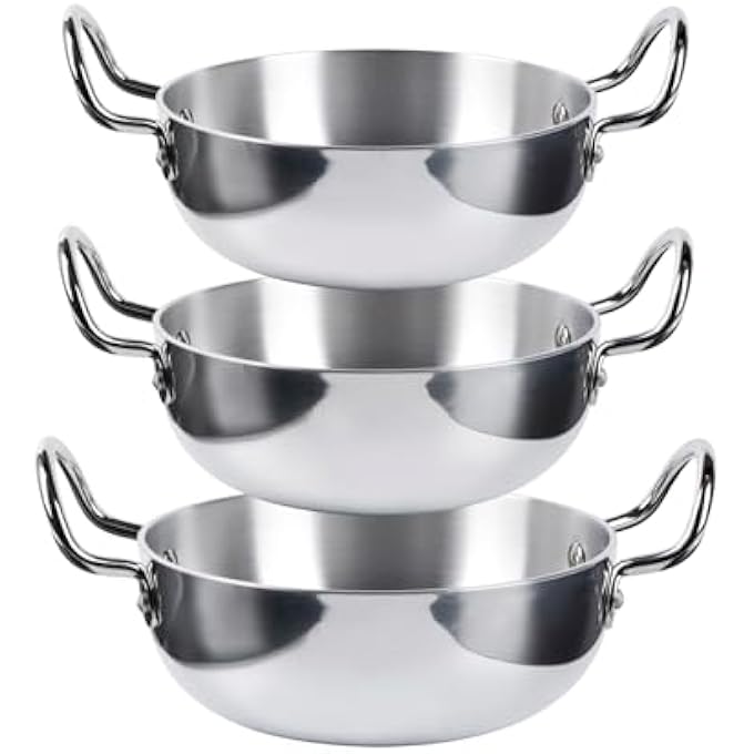 Kitchenmark 3Pc Aluminum Woks Deep Kadai Set 17Cm 19Cm 21Cm  Mirror Polished - Image 5