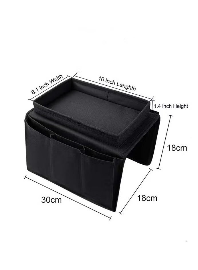 Black Sofa Armrest Organizer with Cup Holder Tray Chair Arm TV Remote Holder for Recliner Couch Armchair Caddy Bedside Storage Pockets Bag for Cellphone Tablet Book Magazines Drinks Holder Pouch - Image 3