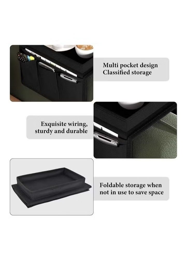 Black Sofa Armrest Organizer with Cup Holder Tray Chair Arm TV Remote Holder for Recliner Couch Armchair Caddy Bedside Storage Pockets Bag for Cellphone Tablet Book Magazines Drinks Holder Pouch - Image 4