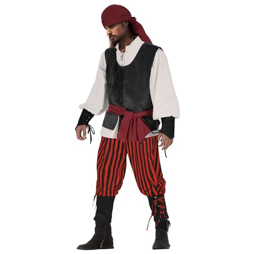 IWQBQ Men's Pirate Costume 5 Pcs Medieval Renaissance Outfits Halloween Viking Set(Z3601BK,M) - Image 3