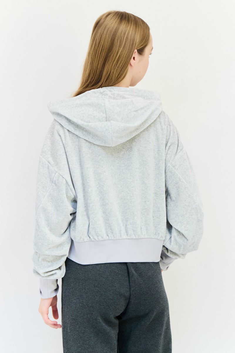 adidas Originals Women Sportswear Fit Long Sleeve Outdoor Hoodie, Grey  - Image 4