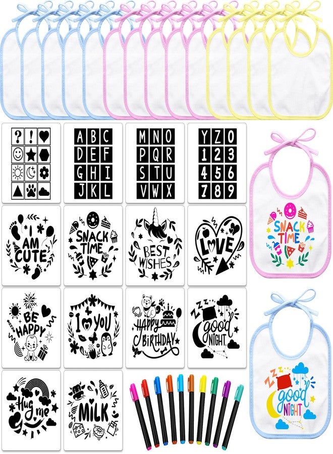 Jutom مجموعة تزيين مريلة الأطفال 38 قطعة من جوتوم 14 مريلة 14 قالب 10Markers قماش 2 طبقة مريلة تغذية تصميم مريلة لألعاب الاستحمام (متعددة الألوان) - Image 1