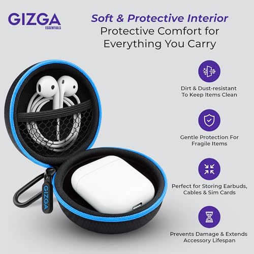GIZGA Earphone Carrying Case, Multi-Purpose Pocket Storage Travel Organizer for Earphones, Headset, Pen Drives, SD Cards, Shock-Proof Carbon Fibre, Soft Fabric, Mesh Pocket, Blue - Image 3