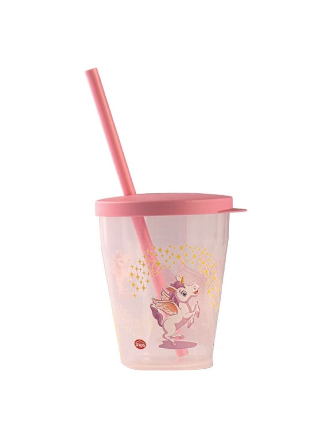 Snips Unicorn Tumbler with Straw and Lid Pink and Clear 385ml 000853 - Image 1
