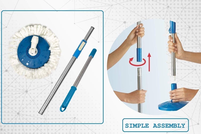 Mantavya Mop 360° Spin Cleaning Mop Stainless Steel Rod Handle Stick Set with Mop 1 Refill for Home and Bathroom Floor Tiles Usable Things (Multi Colour) - Image 2