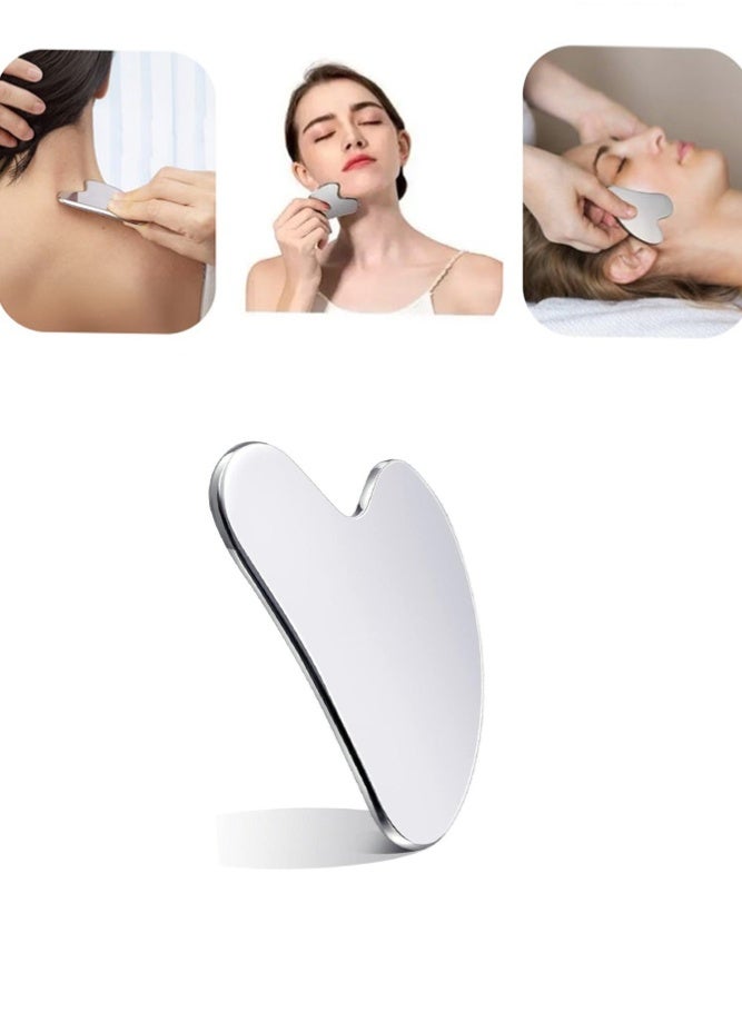 MARYA Stainless Steel Gua Sha Facial Tools, Guasha for Face, Metal Gua Sha, Tighten Skin Massage Guasha Beauty Tool, for Body Eyes Neck Massager, Skin Care Gifts (Silver) - Image 1