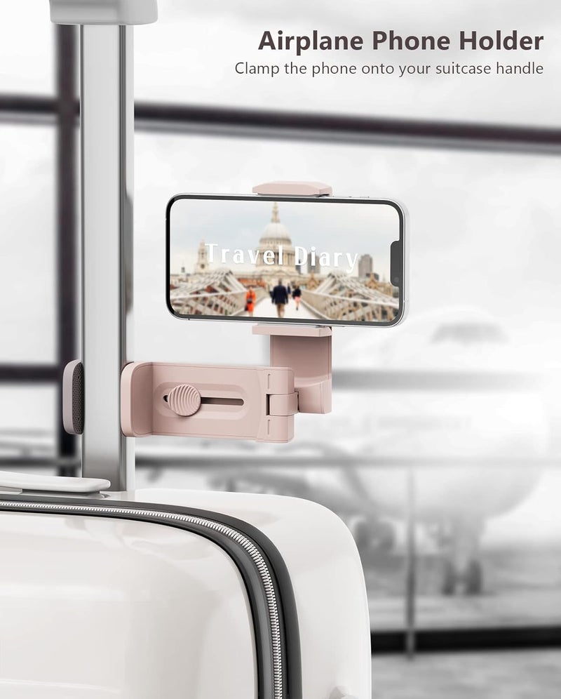 MiiKARE Travel Essentials Airplane Phone Holder, Universal Handsfree Phone Mount for Flying with 360 Degree Rotation, Travel Must Haves Phone Stand for Desk, Tray Table, Black&Pink - Image 2