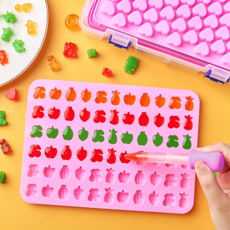 CLUEWR 6 Pcs Mini Gummy Candy Molds Set, Silicone Bear Donut Dinosaur Fruit Snack Molds with 4 Droppers, Storage Box and Brush for Small Jello Candy Chocolate Gummy - Image 5
