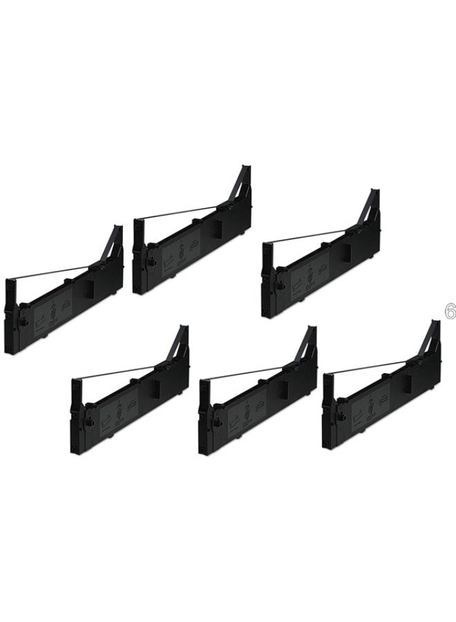 تي سي عبوة من 6 خراطيش شريط قماش أسود متوافقة مع طابعات إبسون FX-2170 وFX-2180 وLQ-2070 وLQ-2180، طراز S015086