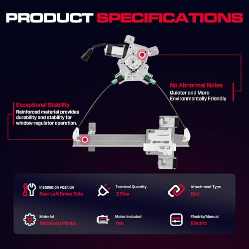 XIMAKA Rear Driver Side Power Window Regulator with Motor (2 Pins) Fit for 2007-2014 Cadillac Escalade Chevrolet Tahoe Gmc Yukon, 741-390 - Image 3