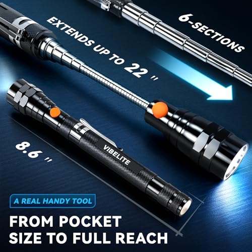 VIBELITE Extendable Magnetic Flashlight with Telescoping Magnet Pickup Tool-Cool Gadget Christmas Gifts Stocking Stuffers for Men, Husband, Dad, Father, Mechanic, Tech, Handyman, Him, Women, Black - Image 2