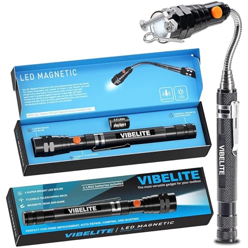 VIBELITE Extendable Magnetic Flashlight with Telescoping Magnet Pickup Tool-Cool Gadget Christmas Gifts Stocking Stuffers for Men, Husband, Dad, Father, Mechanic, Tech, Handyman, Him, Women, Black - Image 1