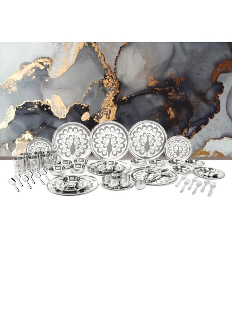 Shri & Sam Stainless Steel Shagun Dinner Set 50 Pieces Peacock Set - Image 4