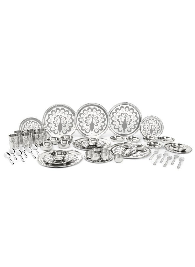 Shri & Sam Stainless Steel Shagun Dinner Set 50 Pieces Peacock Set - Image 1