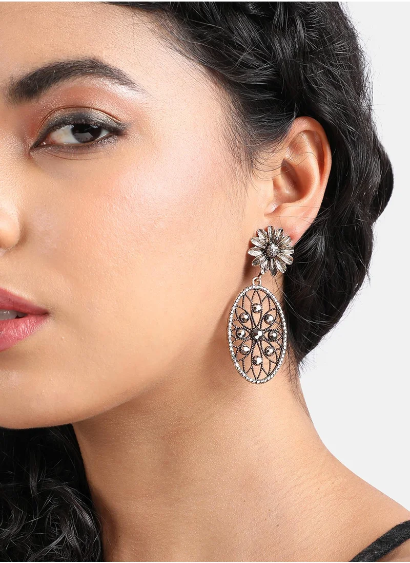 SOHI Intricate Daisy Oval Drop Earrings - Gold-Colour