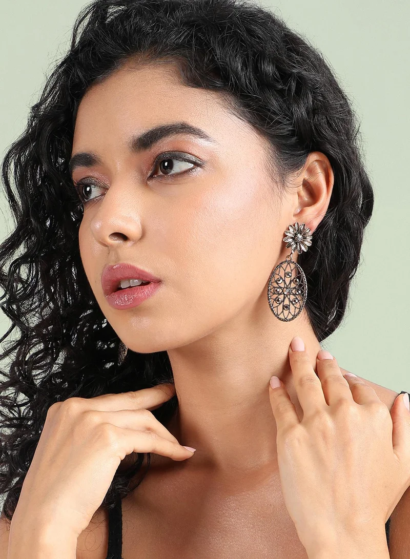 SOHI Intricate Daisy Oval Artificial Drop Earring Jewellery
