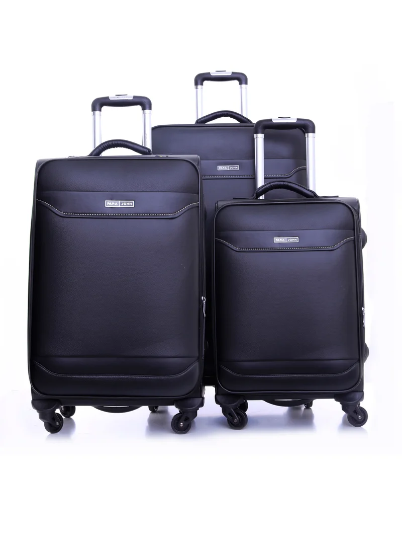 PU  Leather Material Extra Durable Rugged Built 3-Piece Hardsided Luggage Set | 4-Wheel Spinner Trolley | Small (10kg), Medium (20kg), Large (30kg) - Black