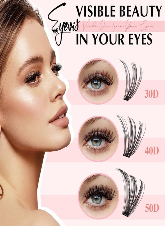 EYEVIS Lash Extension Kit 300PCS Lash Clusters Kit D Curl Eyelash Cluster 8-16mm 30D 40D 50D Individual Lashes Kit with Lash Bond and Seal Lash Tweezers（30D+40D+50D-D Kit, 8-16MIX） - Image 3