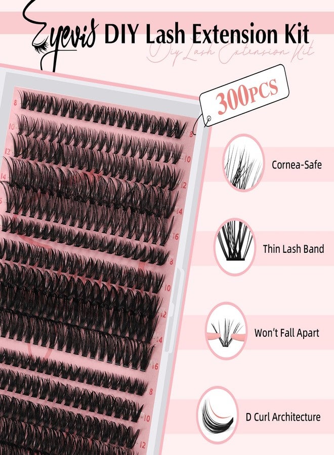 EYEVIS Lash Extension Kit 300PCS Lash Clusters Kit D Curl Eyelash Cluster 8-16mm 30D 40D 50D Individual Lashes Kit with Lash Bond and Seal Lash Tweezers（30D+40D+50D-D Kit, 8-16MIX） - Image 2