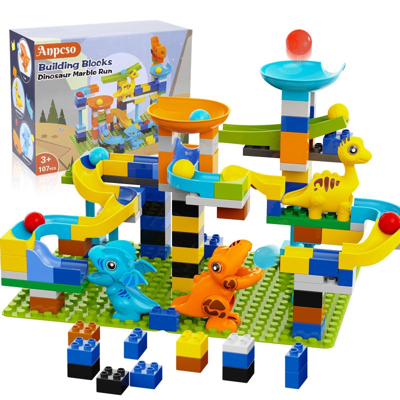 Anpcso Marble Run Building Blocks Dinosaurs Marble Track Toy Classic Large Bricks for 3 4 5 6 7 Year Old Boys Girls Kids Bricks Compatible with All Major Brands - Image 3