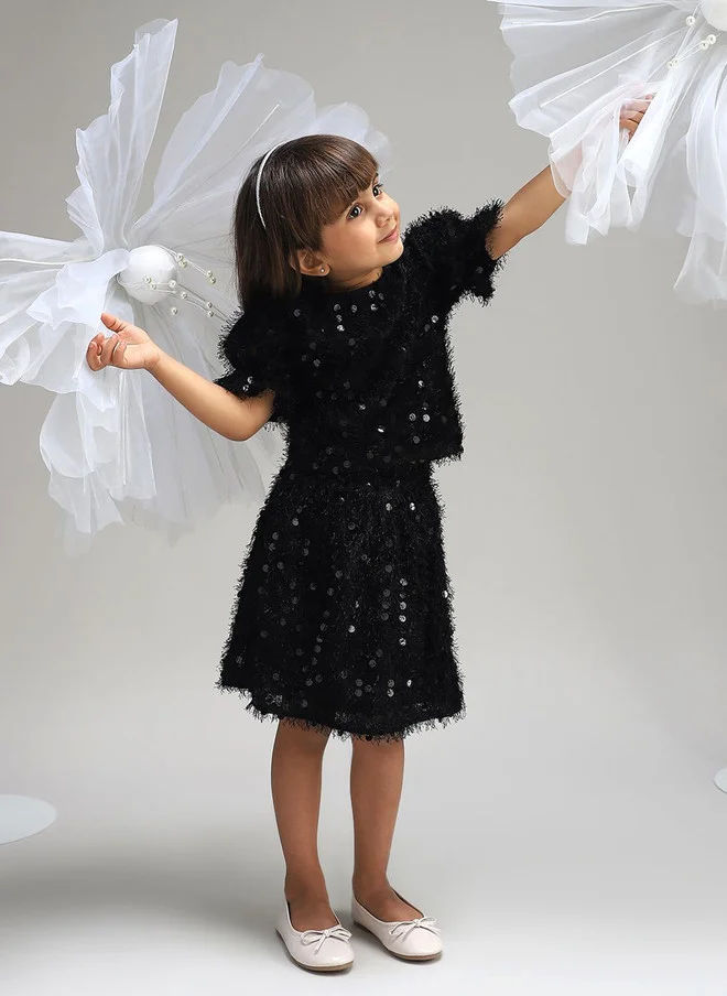Bonkids BONKIDS Black Flutter Sleeve Fit & Flare Dress