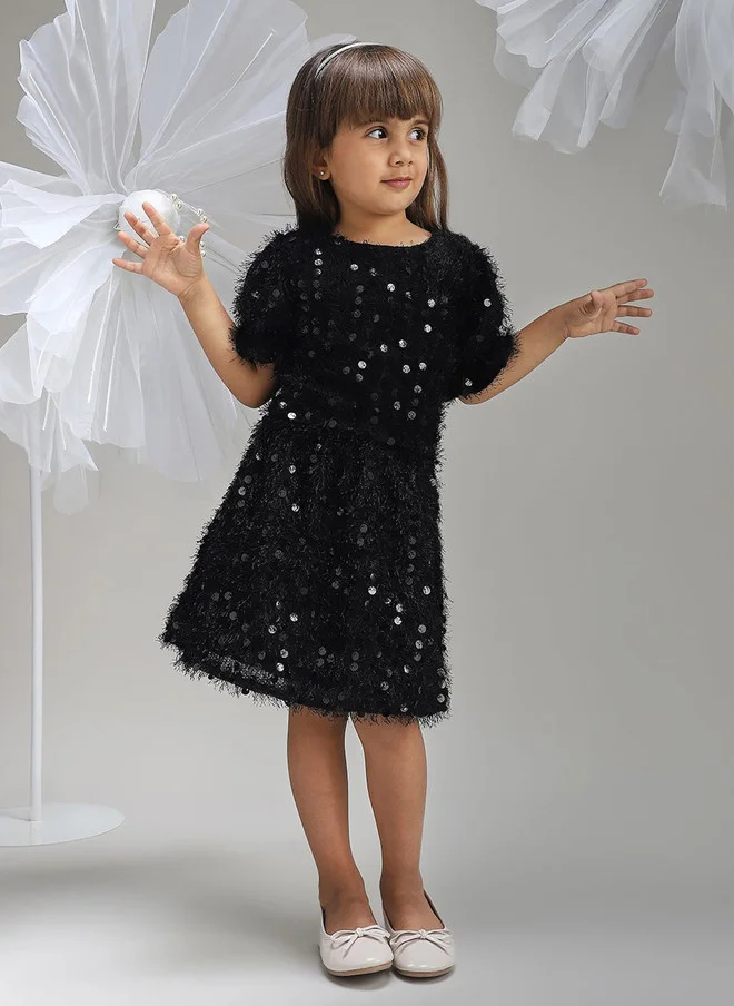 Bonkids BONKIDS Black Flutter Sleeve Fit & Flare Dress