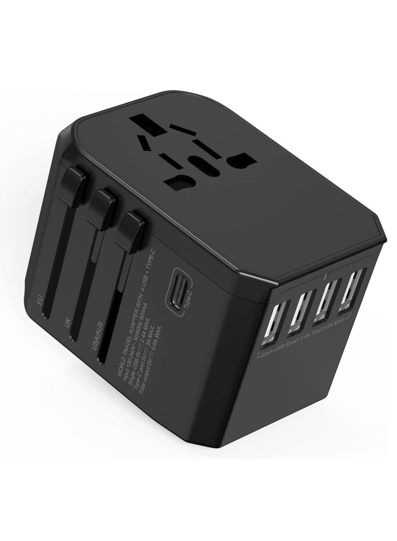 Universal Travel Adapter with 4 Ultra-Fast USB Port and 1 Ultra-Fast USB Type C Port and Power Socket Worldwide Plugs UK EU US AU Auto Switch - Image 1