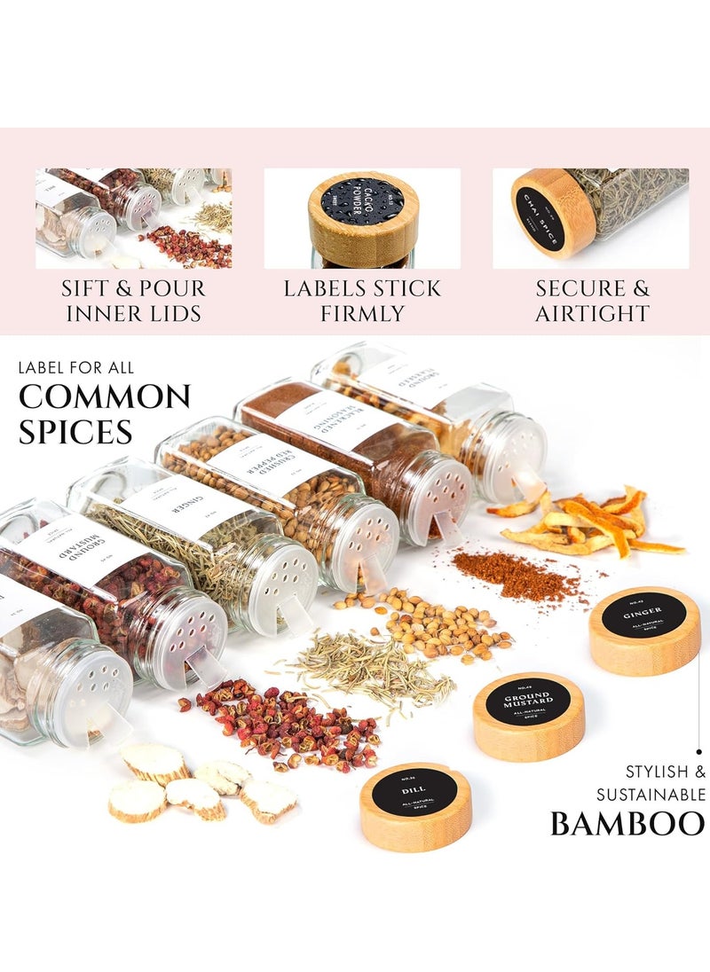Spice Jars, Seasoning Organizer with Label and Shaker Lid, 24 pcs Empty Glass Spice Container Set