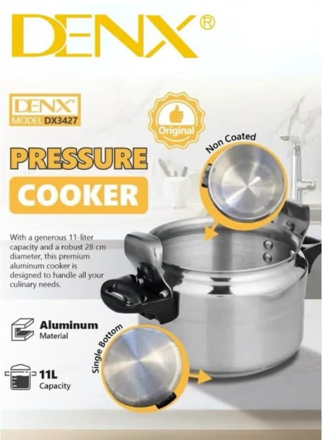 DENX 11L Pressure Cooker – Large Capacity Non-Stick Aluminium Cooking Pot for Home & Kitchen, Fast Heating & Energy-Saving Multipurpose Cooker with Safety Lock for Rice, Biryani, Stew, Meat & More Dx3427 - Image 1
