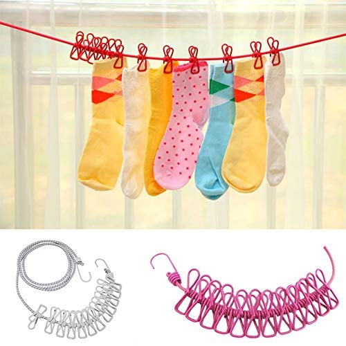 Kilo Cool HVAC Elastic Clothesline Laundry Line Camping Clothes Lines Adjustable Clothes Rope with 12pcs Clothespins Portable Clothesline with Clips for Outdoor Indoor WindProof Clothesline - Image 3