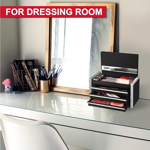 PIT P.I.T. Mini Black Tool Box, Portable 3 Drawer Steel Stackable Tool Box with Magnetic Tab Locking, Black Micro Top Chest with Liner for Tools Storage and Organizers, Home DIY - Image 4