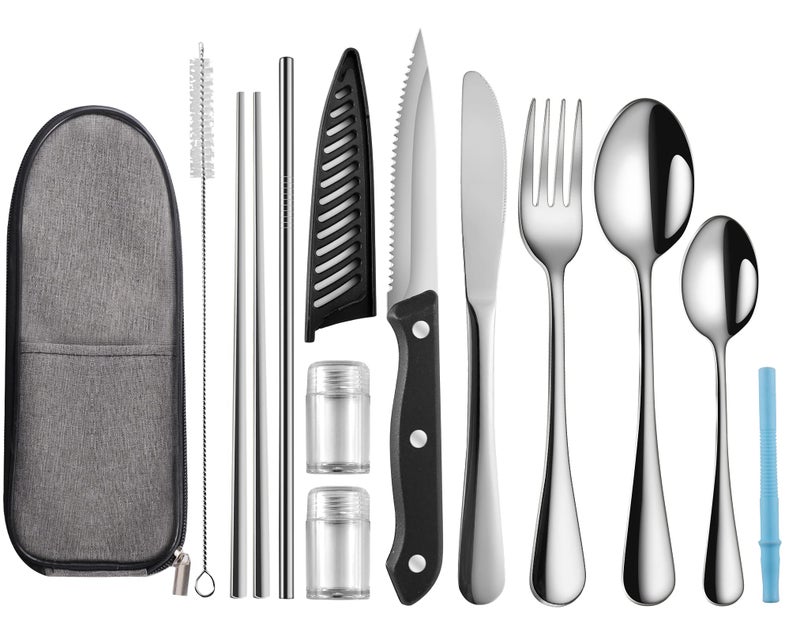 Logcow Travel Utensils with Case,Reusable Utensils,Portable Travel Camping Cutlery Set,Stainless Steel Flatware Set,Lunch Boxes Workplace Camping School Picnic (Sivler) - Image 1