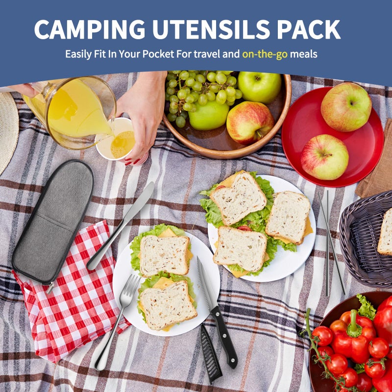 Logcow Travel Utensils with Case,Reusable Utensils,Portable Travel Camping Cutlery Set,Stainless Steel Flatware Set,Lunch Boxes Workplace Camping School Picnic (Sivler) - Image 3