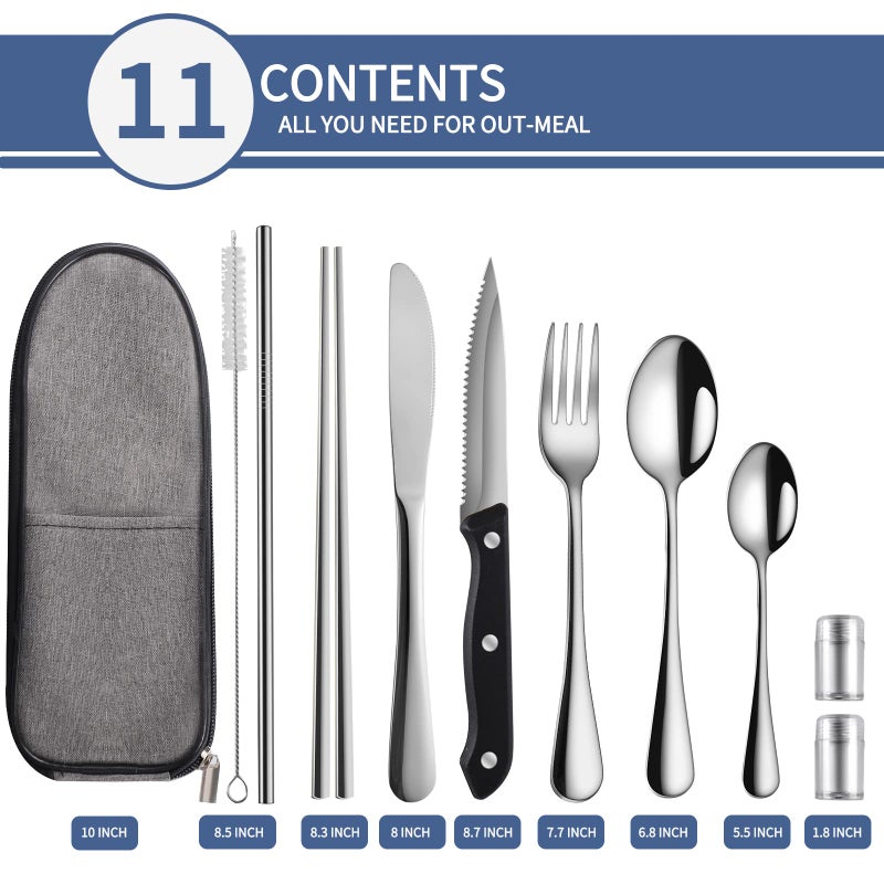 Logcow Travel Utensils with Case,Reusable Utensils,Portable Travel Camping Cutlery Set,Stainless Steel Flatware Set,Lunch Boxes Workplace Camping School Picnic (Sivler) - Image 2