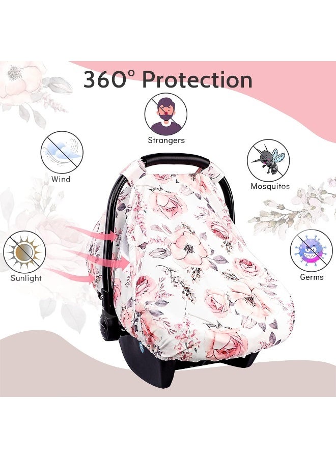 SWESEN Carseat Cover Girls, Floral Baby Carseat Canopy with Zipper Mesh, Infant Stroller Cover, Watercolor Pink Flower - Image 2
