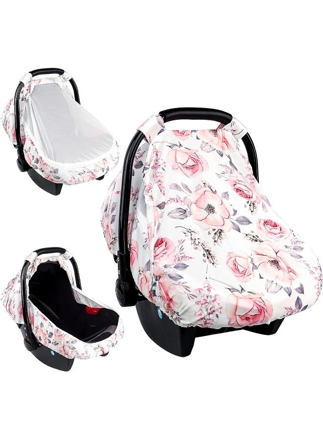 SWESEN Carseat Cover Girls, Floral Baby Carseat Canopy with Zipper Mesh, Infant Stroller Cover, Watercolor Pink Flower - Image 1