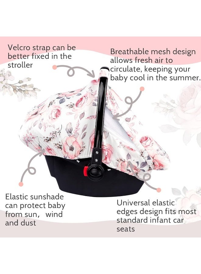 SWESEN Carseat Cover Girls, Floral Baby Carseat Canopy with Zipper Mesh, Infant Stroller Cover, Watercolor Pink Flower - Image 4