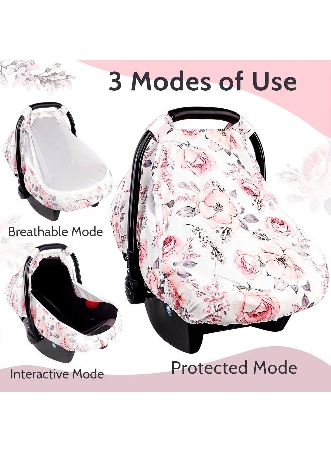 SWESEN Carseat Cover Girls, Floral Baby Carseat Canopy with Zipper Mesh, Infant Stroller Cover, Watercolor Pink Flower - Image 5