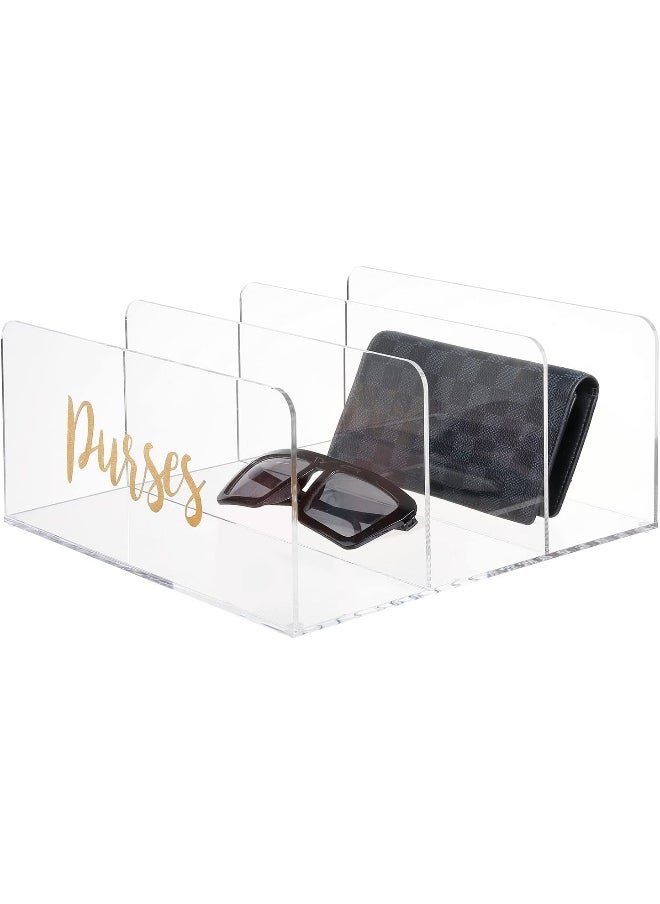 TPGP Clear Premium Acrylic 3 Slot Wallet Organizer Divided Tray for Purses, Clutch, Sunglasses and Accessories with Brass Purses Cursive Lettering Design  - Image 1