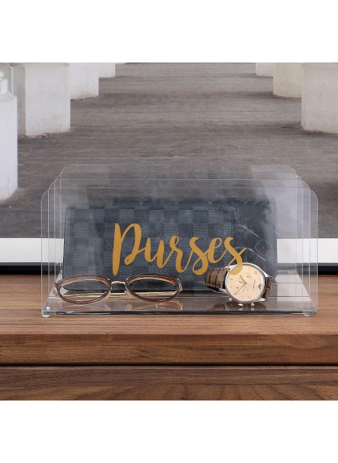 TPGP Clear Premium Acrylic 3 Slot Wallet Organizer Divided Tray for Purses, Clutch, Sunglasses and Accessories with Brass Purses Cursive Lettering Design  - Image 3
