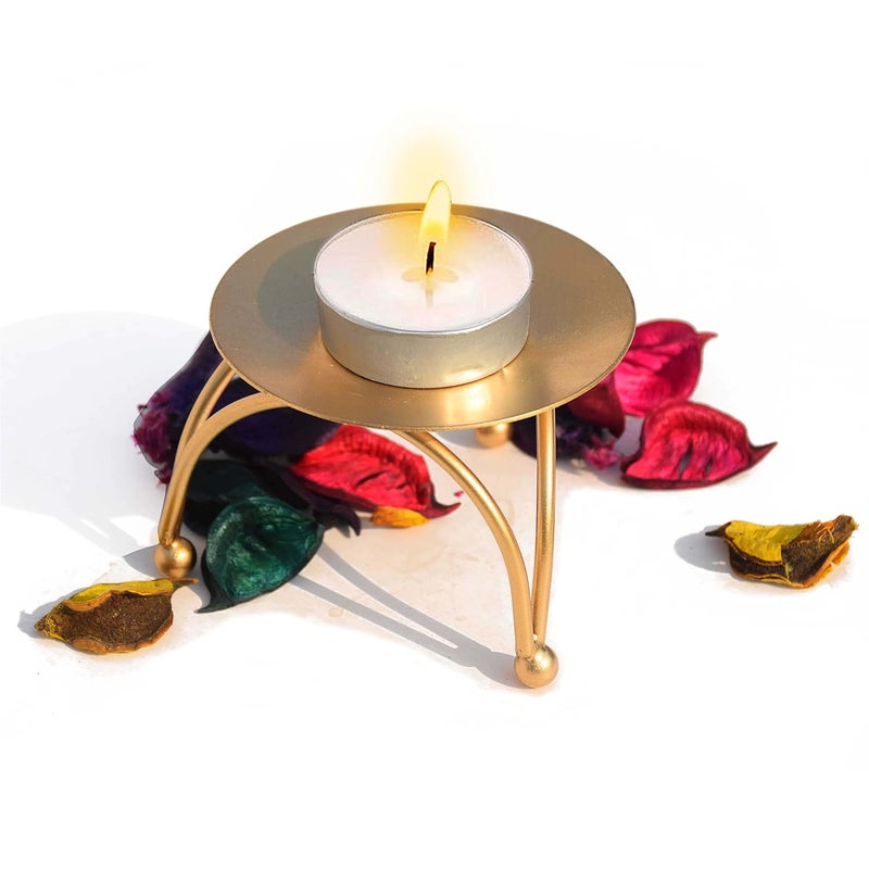 Pure Source India Pure Source India Metal Diya Stand with Three Leg Design for Home Decor Festival Special Occasions Perfect for Weddings Parties 3 inch Gold  - Image 1