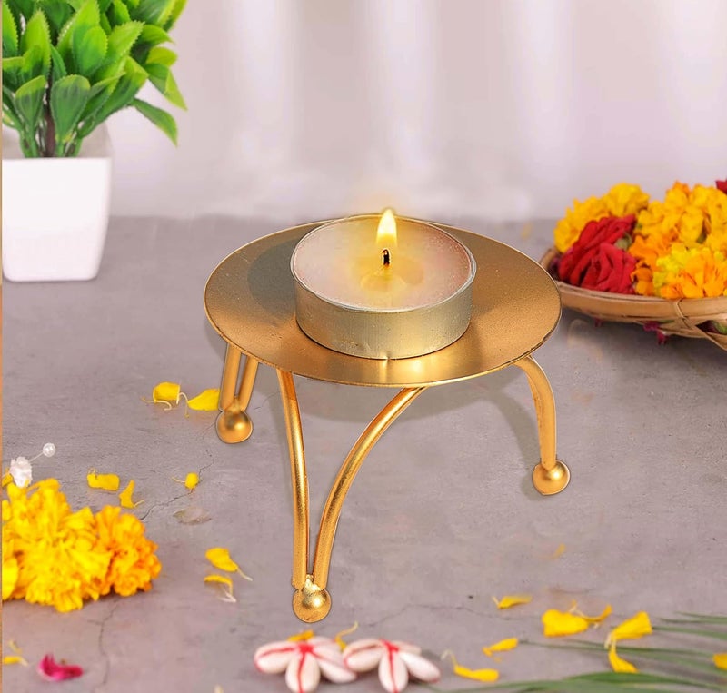 Pure Source India Pure Source India Metal Diya Stand with Three Leg Design for Home Decor Festival Special Occasions Perfect for Weddings Parties 3 inch Gold  - Image 2