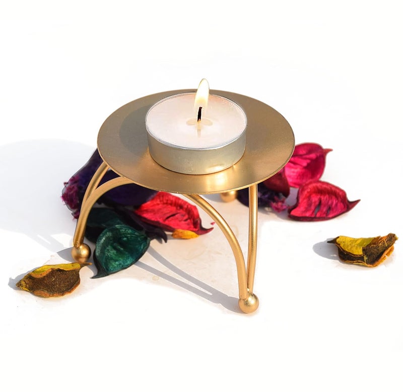 Pure Source India Pure Source India Metal Diya Stand with Three Leg Design for Home Decor Festival Special Occasions Perfect for Weddings Parties 3 inch Gold  - Image 4